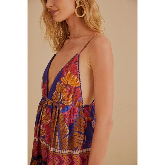 💕FARM RIO💕 Blue Forest Mosaic Sleeveless Maxi Dress ~ Large NWT - Picture 4 of 17